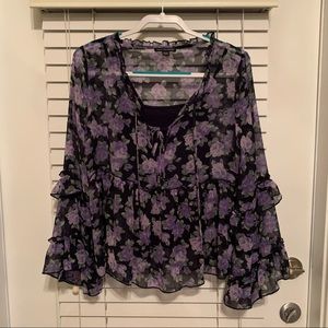 American Eagle Purple Floral Flowy Blouse